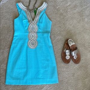 Lilly Pulitzer Turquoise Sleeveless Dress with metallic Embellishments, 00, NWT